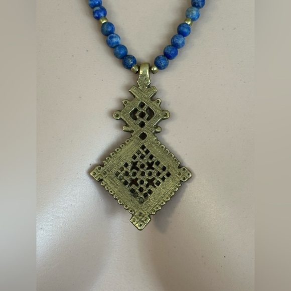 26 inch Lapis Lazuli Gemstone and brass bead necklace NWOT - Picture 10 of 12